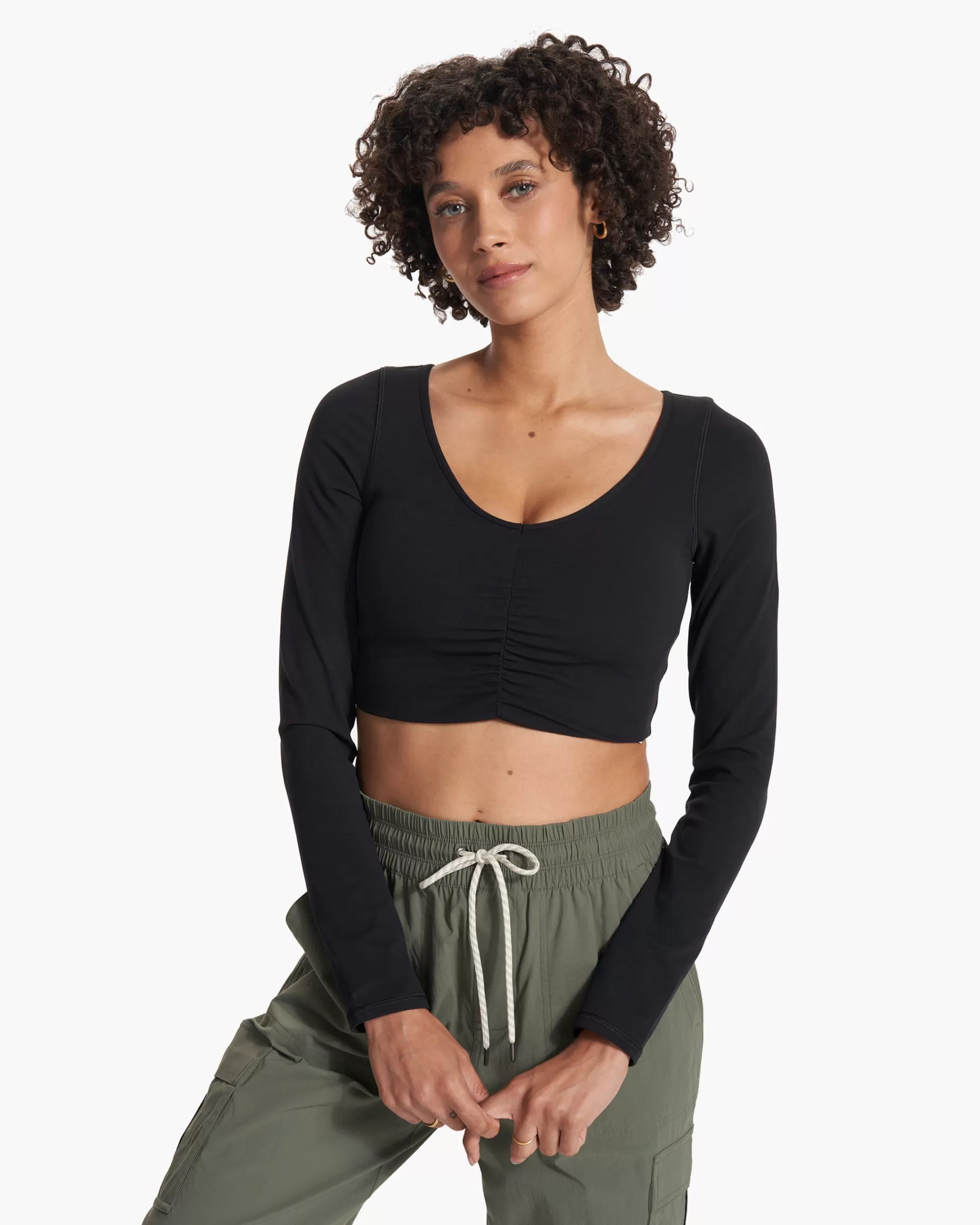 Vuori Long Sleeve Ruched Bra Black Best Sale