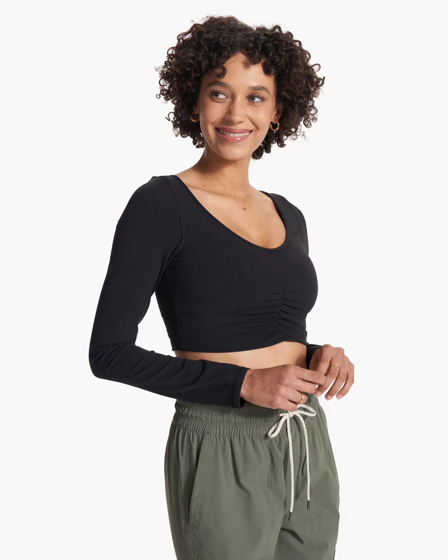 Vuori Long Sleeve Ruched Bra Black Best Sale