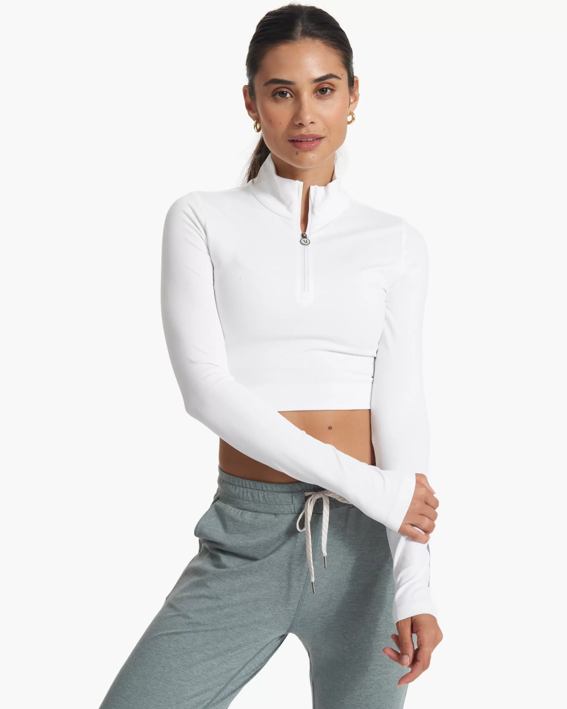 Vuori Lux Rib Half Zip White Best