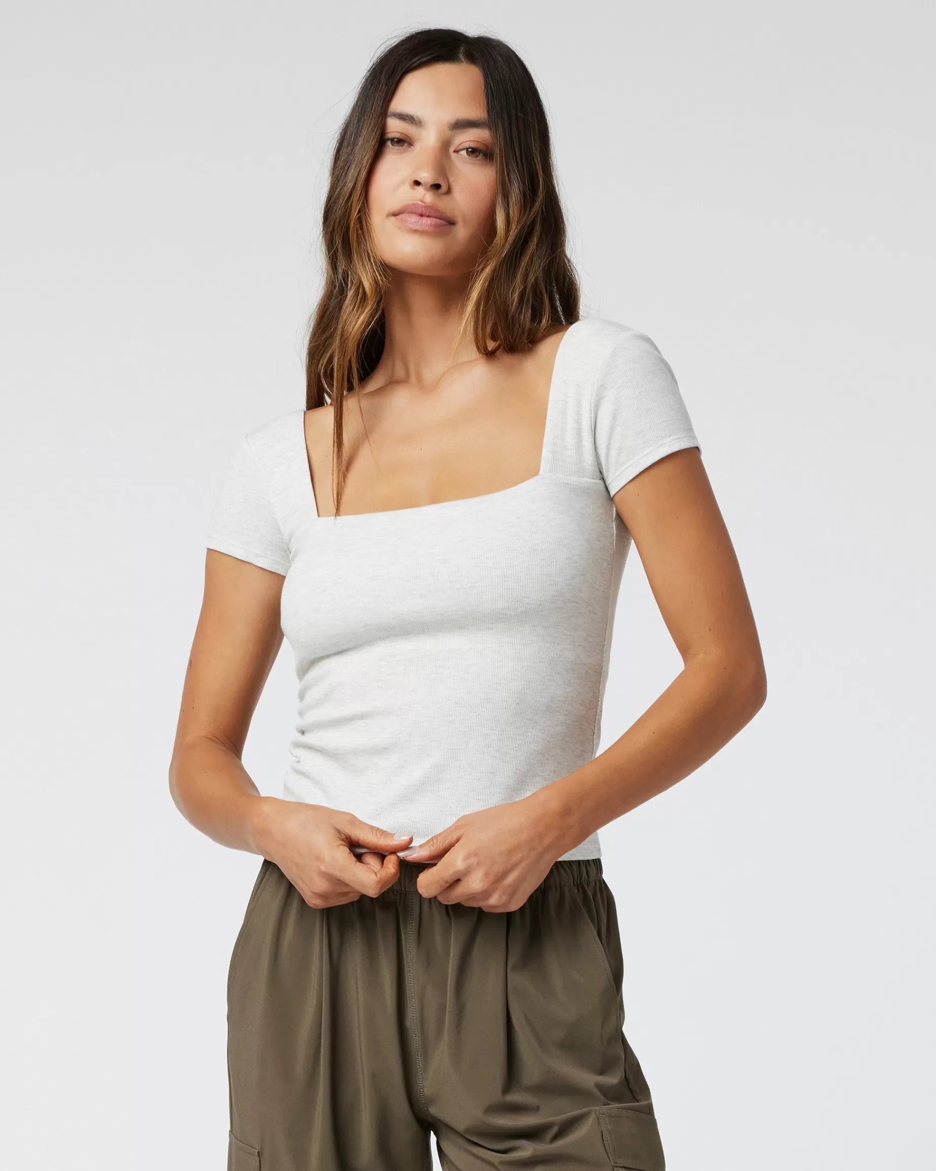 Vuori Pose Scoop Back Tee WhiteHeatherGrey Fashion
