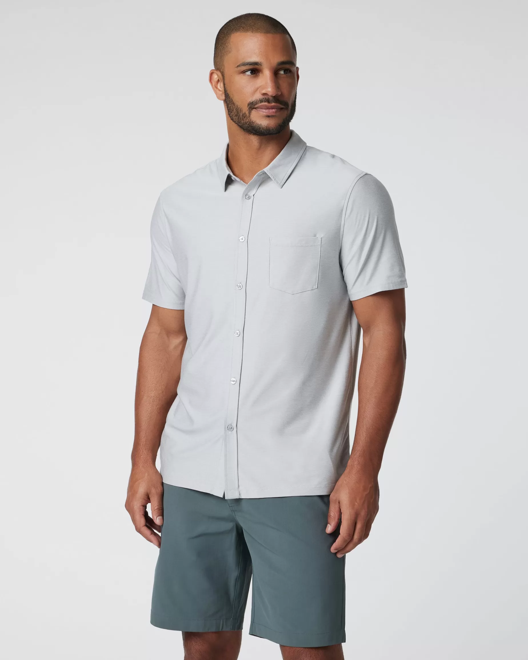 Vuori Short Sleeve Strato Button Down PlatinumHeather Best