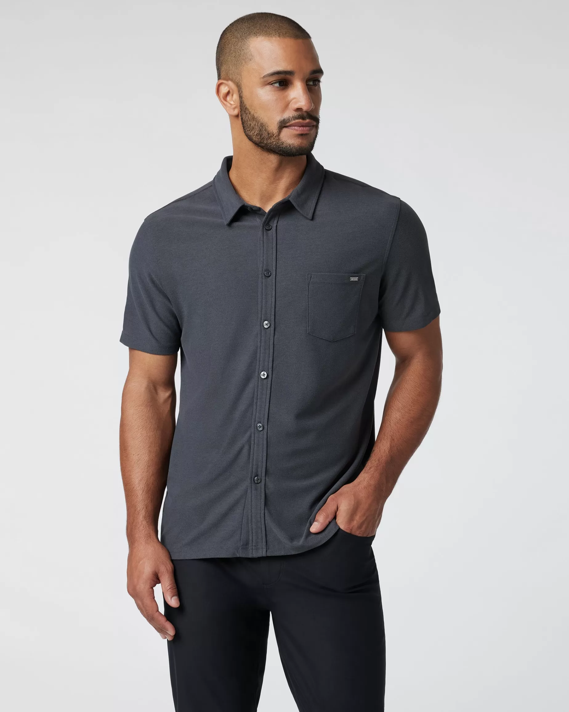 Vuori Short-Sleeve Ace Button Down Charcoal Best Sale